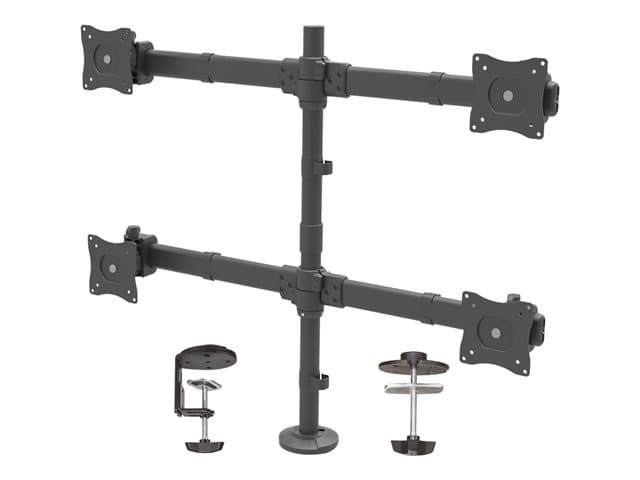 Startech Desk Mount Quad Monitor Arm, Ergonomic VESA 4 Monitor Mount 2x2 up to 27", Articulating & Height Adjustable Pole Mount, Tilt/Swivel/Rotate LC