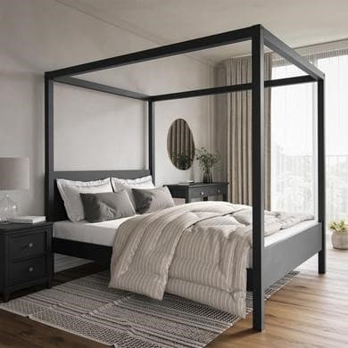 Black - Wooden Four Poster Bed Frame - Victoria