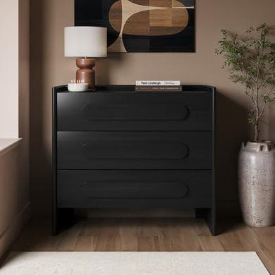 Wide Black 3 Drawer Chest of Drawers - Margot