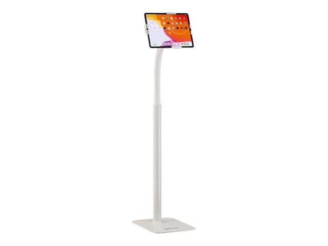 MANHATTAN - Floor Stand (Anti theft) for Tablet and iPad, Universal, 360° Rotation, Tilt +20° to -110°, White, Lockable, Tablets 7.9" to 11", Height adjustable 790 to 1190mm,Extendable clamps: height 200 to 246mm/width 129