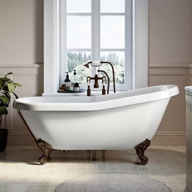 Freestanding Single Ended Roll Top Slipper Bath with Brushed Bronze Feet 1615 x 690mm - Park Royal