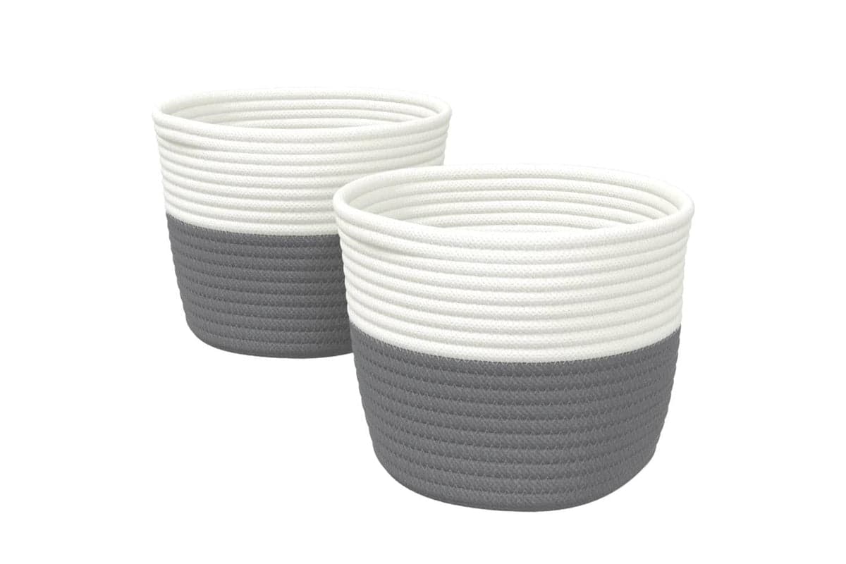 Storage Baskets 2 Pcs Grey And White 24x18 Cm Cotton