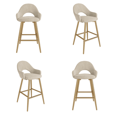 Set of 4 Gold and Beige Upholstered Kitchen Stools with Back - Colbie