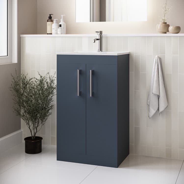 600mm Blue Freestanding Vanity Unit with Basin and Chrome Handles - Ashford