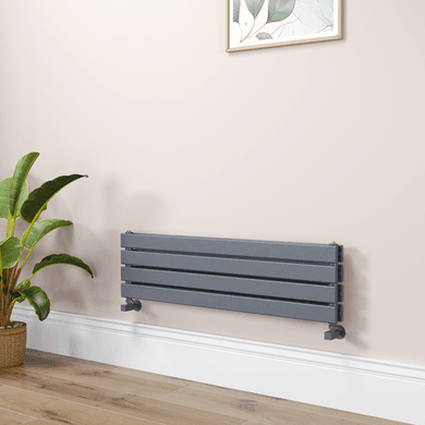 Riace Linea Dark Grey Anthracite Flat Designer Radiator 280x1000mm Double Panel 1655 BTU - Horizontal Bars