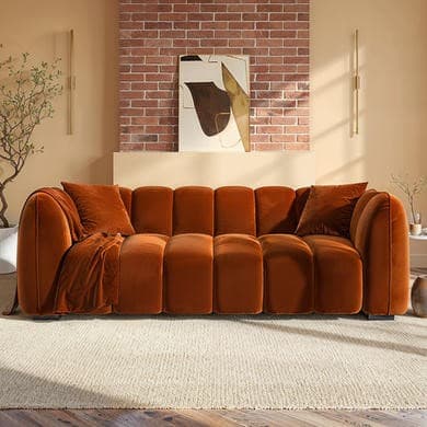 ONLY OPENED - Rust Orange Velvet 3-Seater Sofa - Elod