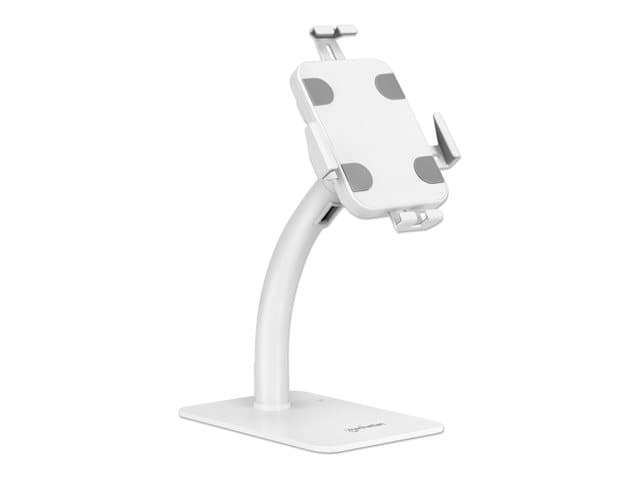 Manhattan Desktop Kiosk Stand (Anti theft) for Tablet and iPad, Universal, 360° Rotation, Tilt +20° to -110°, White, Lockable, Countertop Holder for 7