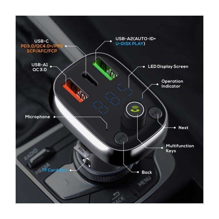 LDNIO 690666, 36W FM/BT Transmitter & In Car Charger