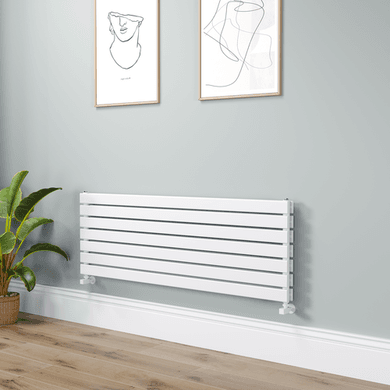 Riace Linea White Flat Designer Radiator 490x1400mm Double Panel 3908 BTU - Horizontal Bars