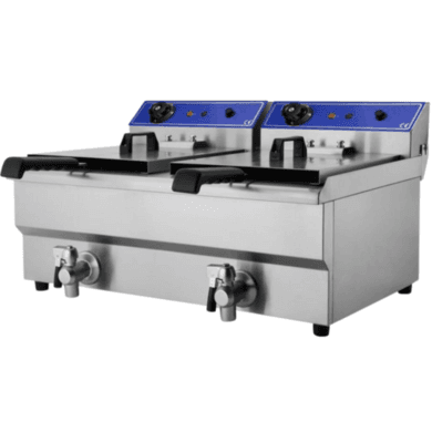 Refurbished Hamoki EF162V Twin Countertop Electric Fryer - 2 x 16 Litre Twin Tanks With Drain Taps - 2 x 3kW - Commercial Catering Model