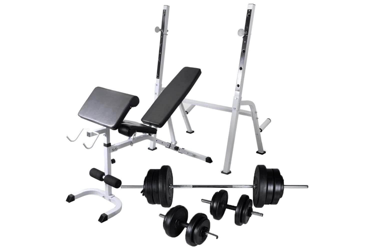 Vidaxl 275362 Workout Bench With Weight Rack, Barbell And Dumbbell Set 60.5kg