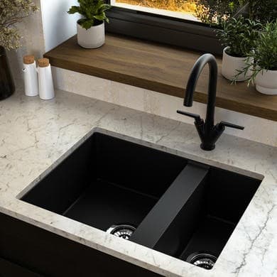 Matt Black Dual Lever Kitchen Mixer Tap - Essence Hector