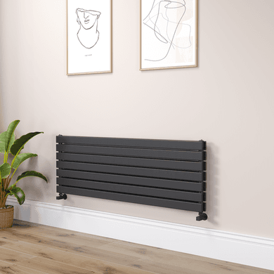 Riace Linea Midnight Black Flat Designer Radiator 490x1400mm Double Panel 3908 BTU - Horizontal Bars