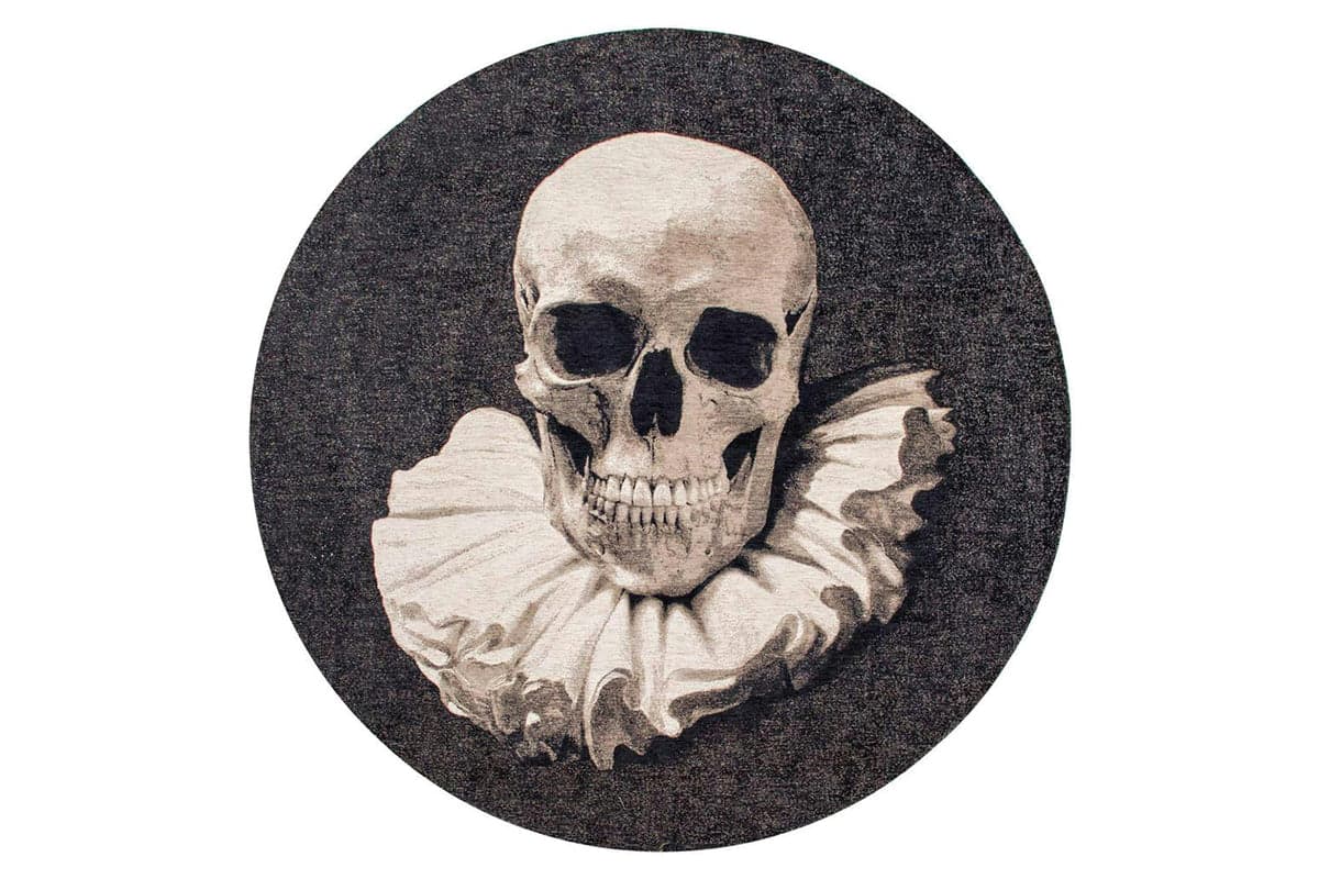 Louis De Poortere | Momento Mori Funny Bones Eco Round Rug | Black | 240 x 240 cm