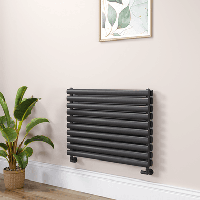 Sorrento Linea Midnight Black Oval Designer Radiator 590x800mm Double Panel 3024 BTU - Horizontal Bars