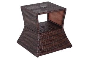 Outsunny Outdoor Patio Rattan Wicker Coffee Table with Umbrella Hole | Brown