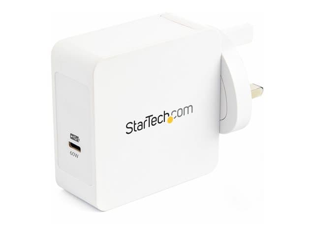 STARTECH.COM - Startech USB C Wall Charger, USB C Laptop Charger 60W PD, 6ft/2m Cable, Universal Compact Type C Power Adapter, Dell XPS/Lenovo X1 Carbon, HP EliteBook, MacBook, USB IF/CE Certified - 60W PD3.0 Wall Charger (WCH1CUK) power adapter - USB-C - 60 Watt