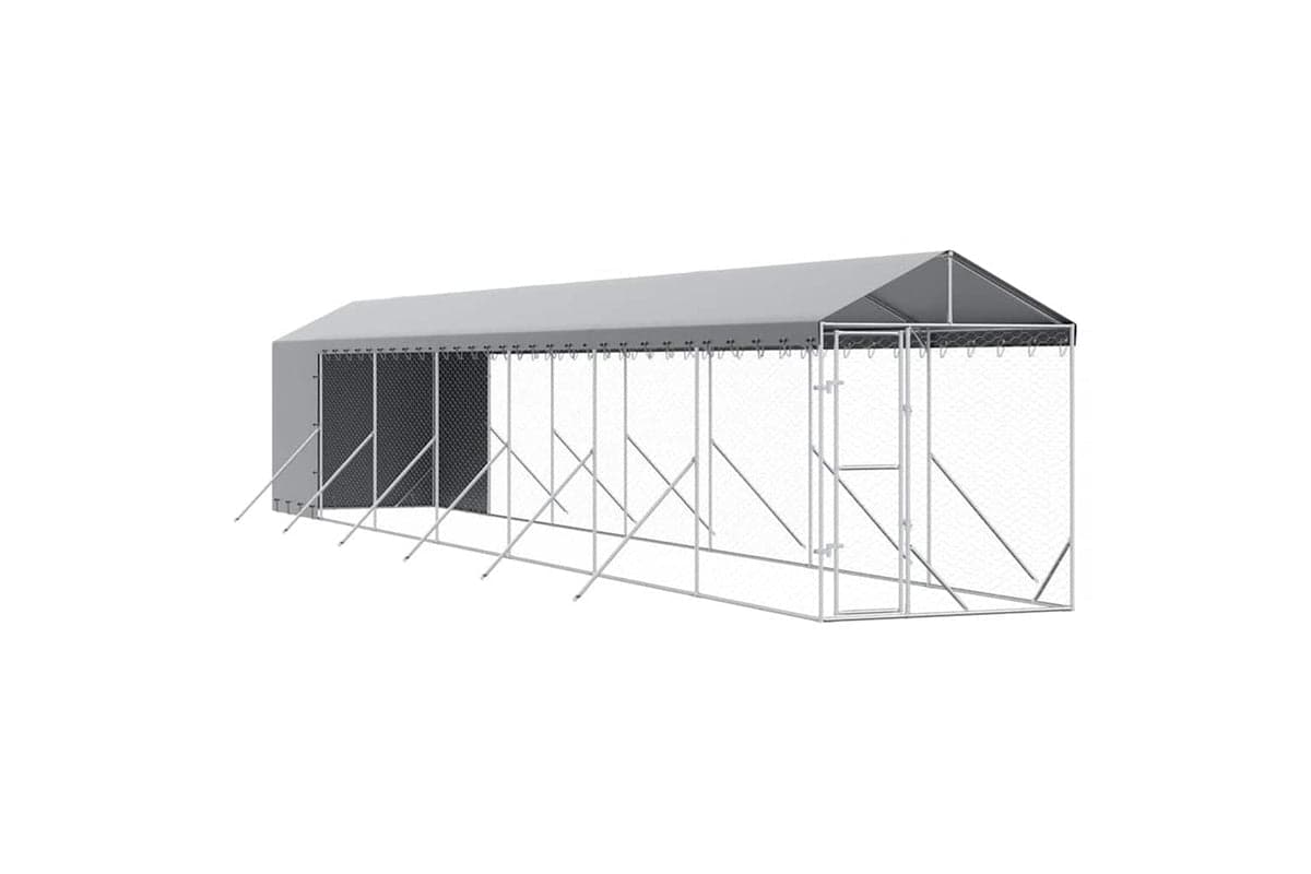 Vidaxl 3190493 Outdoor Dog Kennel With Roof Silver 2x14x2.5 M Galvanised Steel