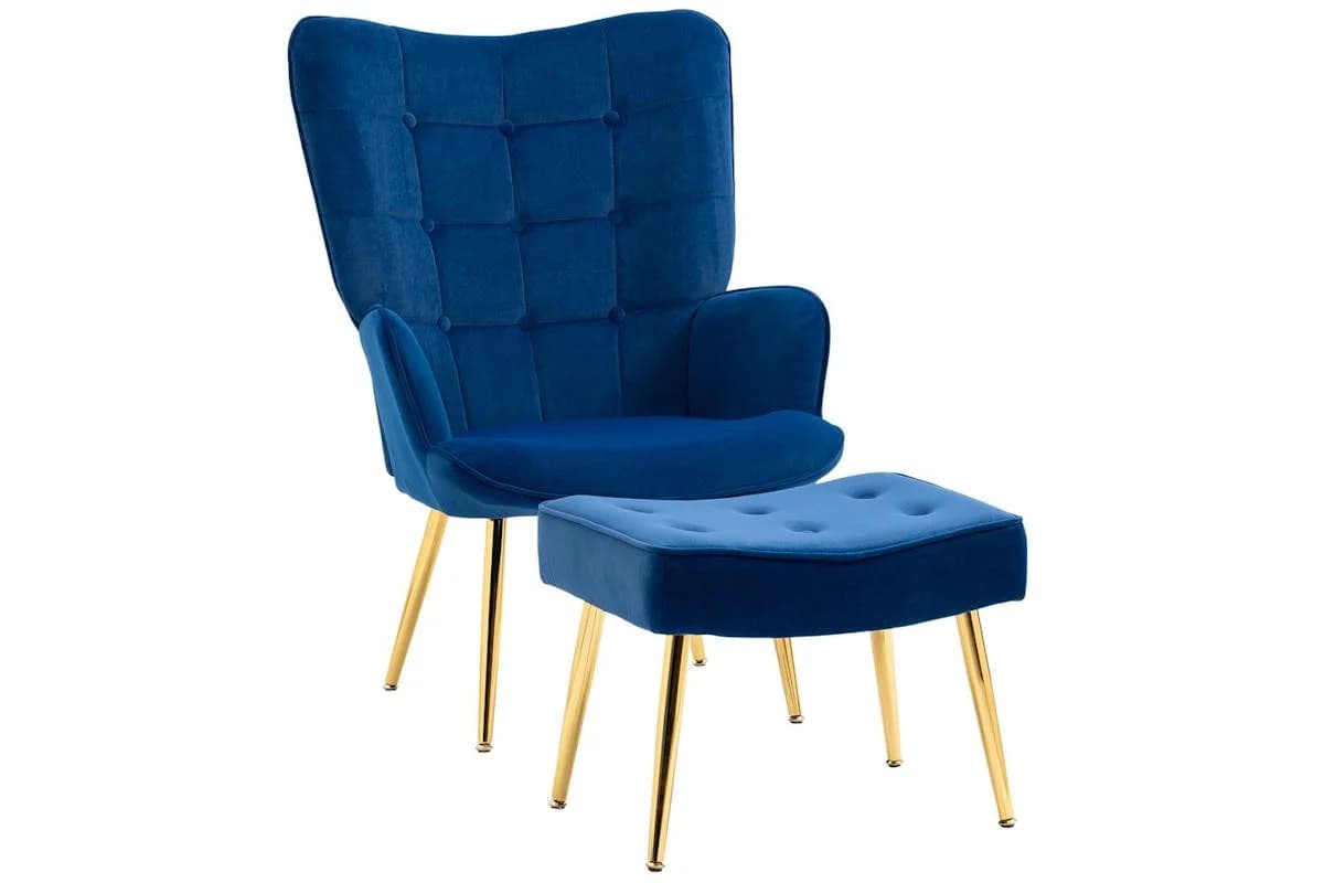 Homcom | 839-778v70db | Delightful Upholstered Armchair With Comfortable Footstool