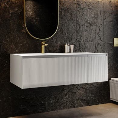 1200mm White Fluted Wall Hung Vanity Unit with Aluminium Basin - Venice