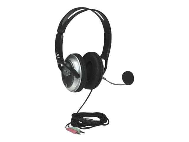 MANHATTAN - Stereo Over-Ear Headset (3.5mm) (Clearance Pricing), Microphone Boom (padded), Adjustable Steel Headband, In-Line Volume Control, Ear Cushions, Std 2x 3.5mm stereo jack/plug for audio/mic use, cable 2.5m, 3 Year Warranty - headset - 3.5 mm jack