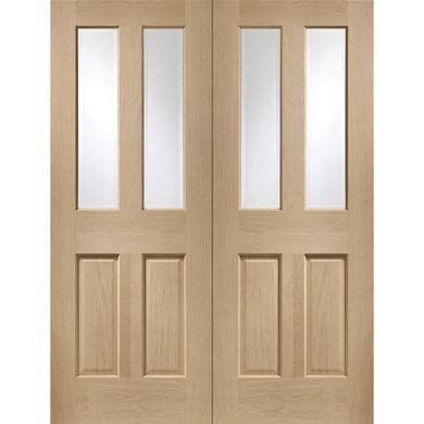 Internal Oak Glazed Victorian 4-Panel French Doors with Clear Bevelled Glass - Unfinished - Victoria - XL Joinery