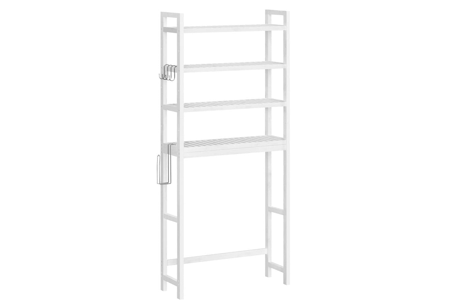 Songmics Over Toilet Storage | 4-tier Bamboo Bathroom Shelf | Cloud White | 63 X 26 X 185 Cm