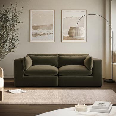 Khaki Green Velvet 3 Seater Sofa - Hudson