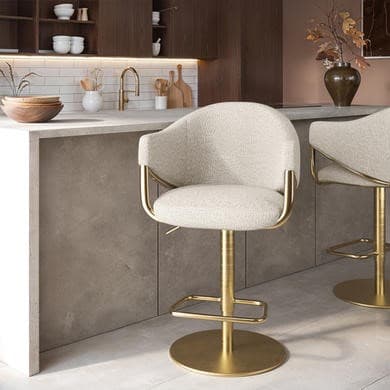 Beige Fabric and Gold - Upholstered Adjustable Swivel Bar Stools with Gold Base - Ronnie
