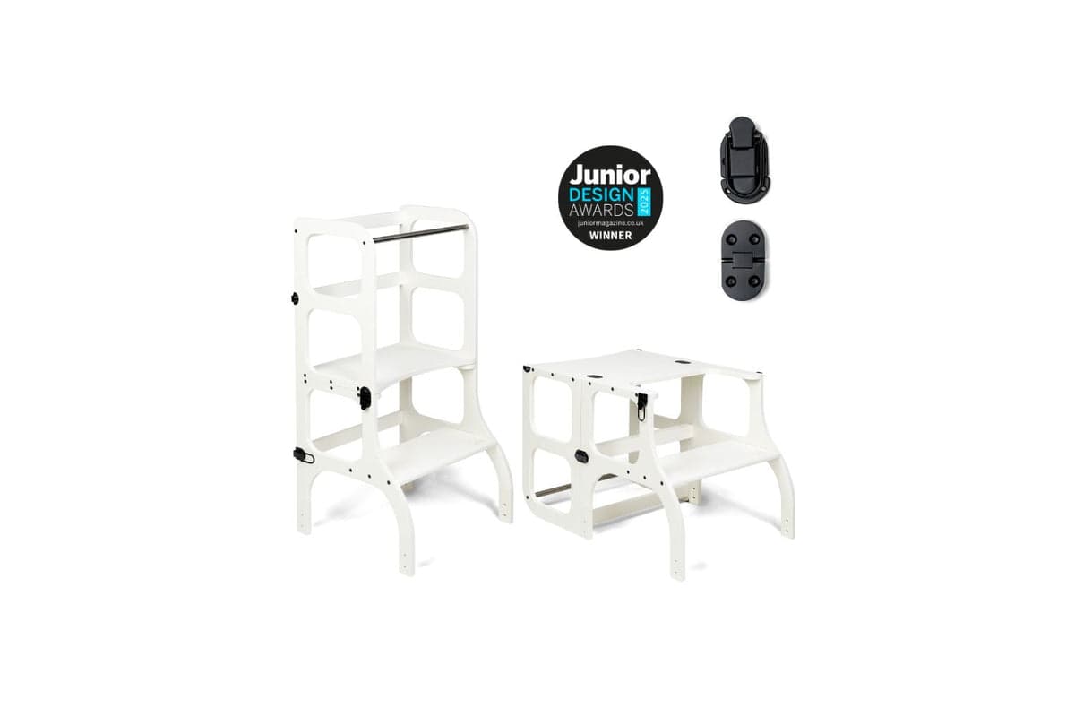 Ette Tete Helper Tower Stepnsit White Black Clasps | Helper Tower | Baltic Birch Plywood