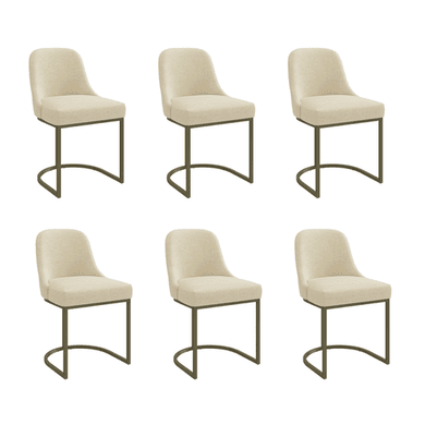 Set of 6 Beige Upholstered Dining Chairs with Brass Legs - Callie