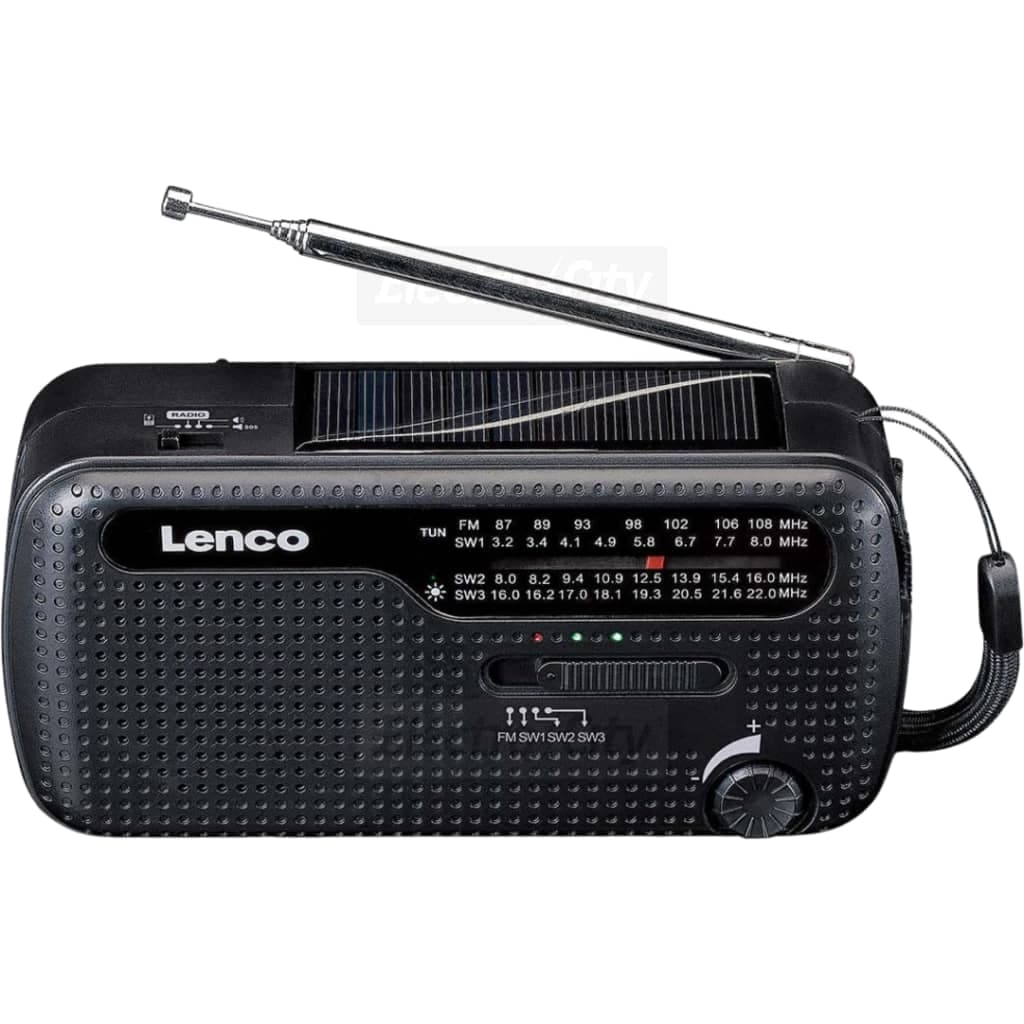 Lenco Portable Emergency Radio with Flashlight and Power Bank | Black
