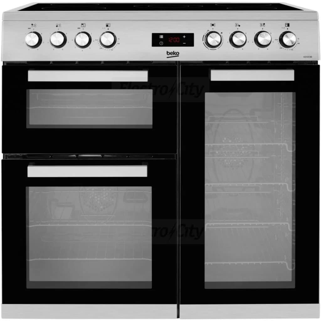Beko 90cm Freestanding Double Oven Electric Range Cooker with Ceramic Hob | Stainless Steel