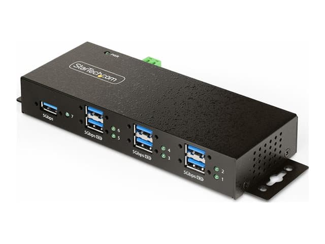 Startech 7-Port Managed USB Hub with 7x USB-A, Heavy Duty with Metal Industrial Housing, ESD & Surge Protection, Wall/Desk/Din-Rail Mountable, USB 3.0