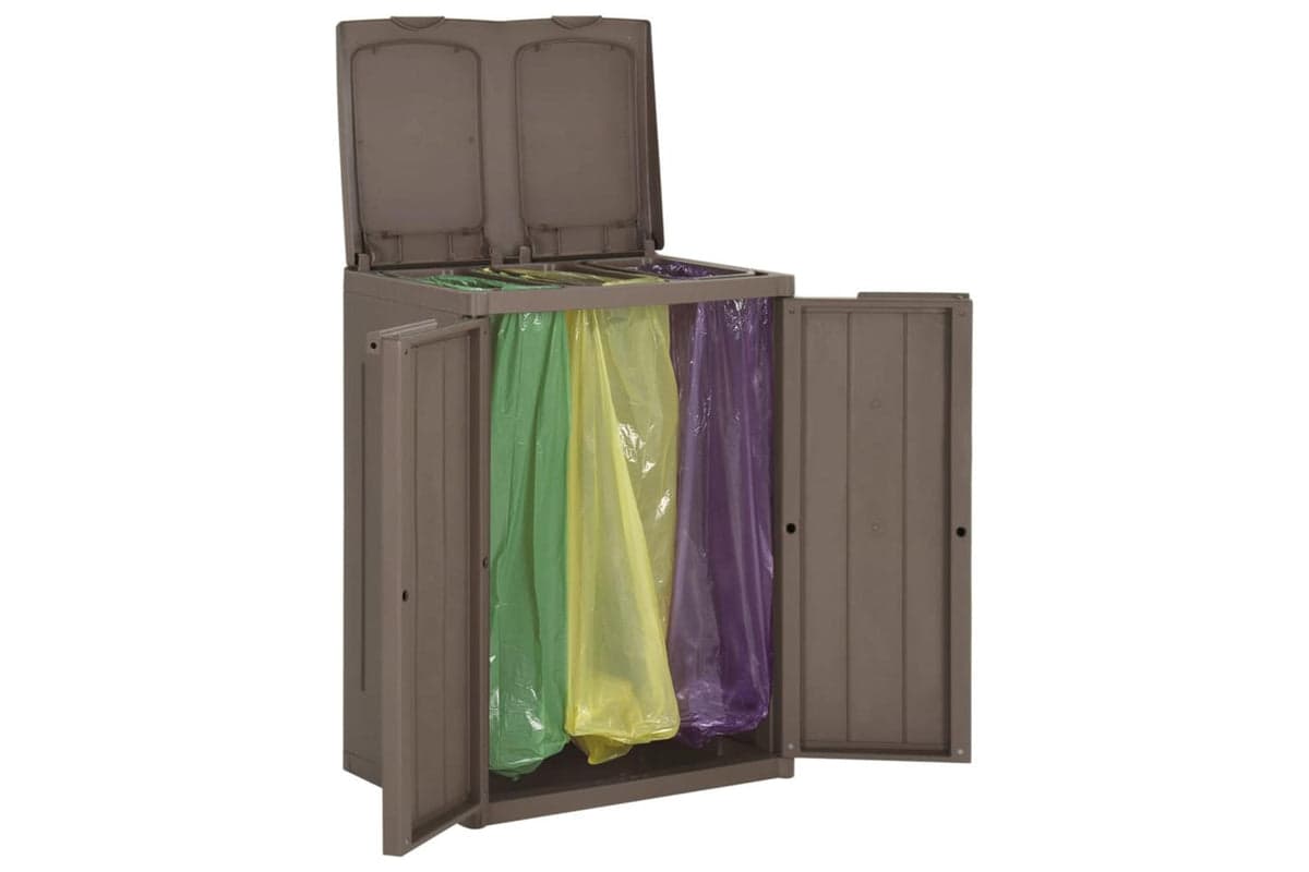 vidaXL 151225 Trash Bin With 2 Doors Brown 65x45x88cm Pp