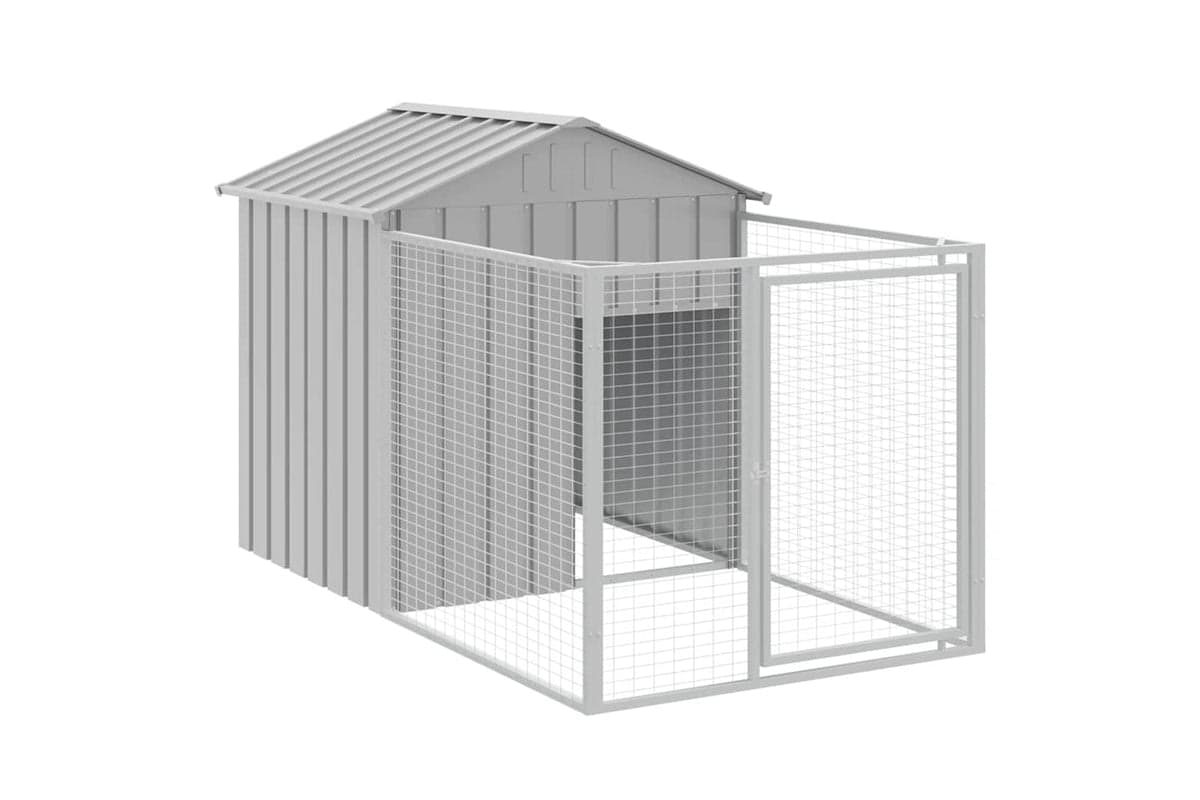 Vidaxl Dog House With Run Light Grey 117x201x123 Cm Galvanised Steel