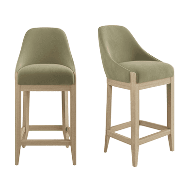 Set of 2 Sage Green Velvet Kitchen Stools with Solid Wood Legs - Madeline