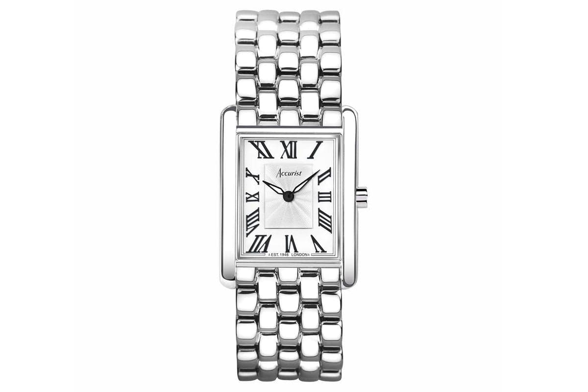 Accurist Rectangle Ladies Watch | Silver Case & Stainless Steel Bracelet With White Dial | 26mm