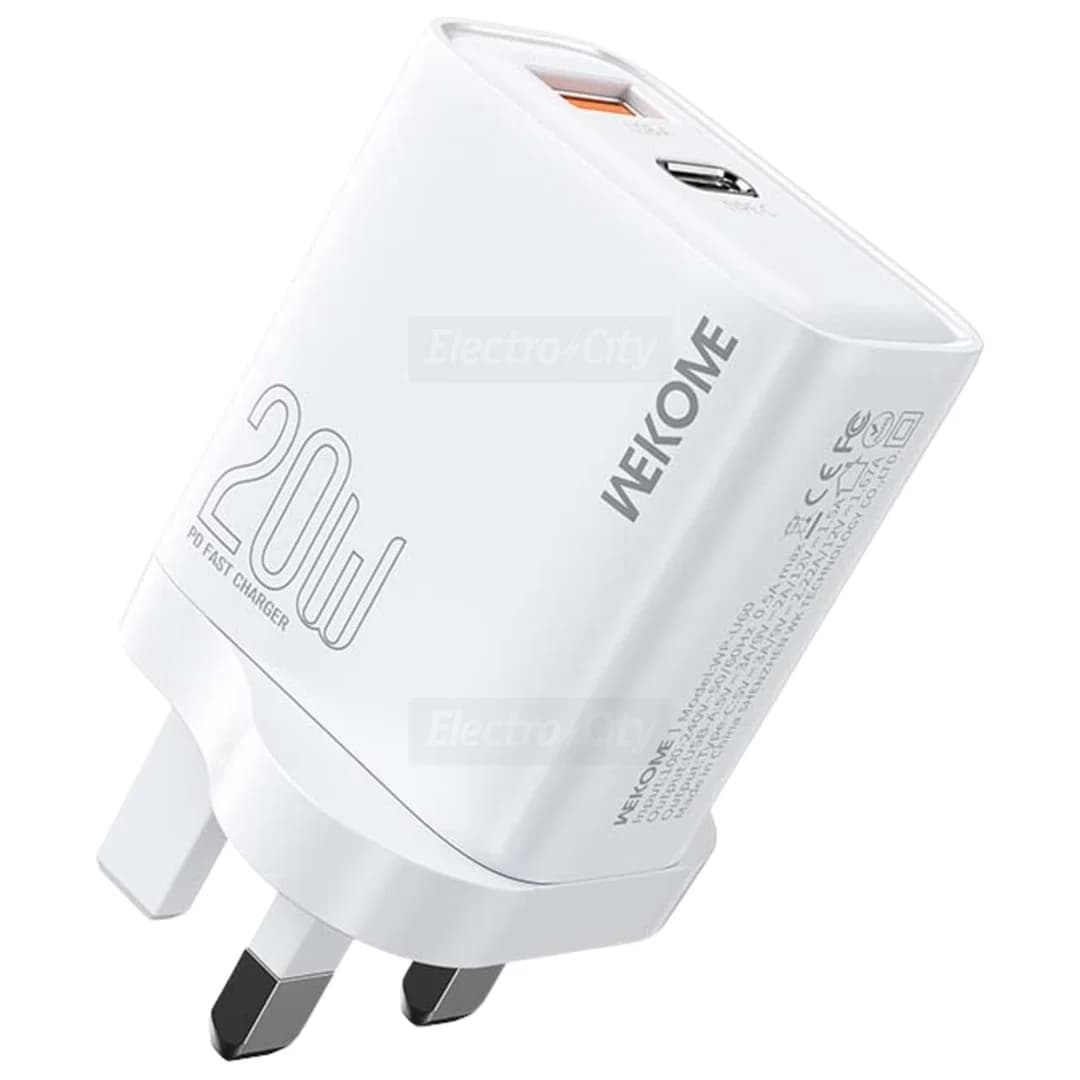 WEKOME 20W Dual Port Fast Wall Charger USB-A and Type-C | White