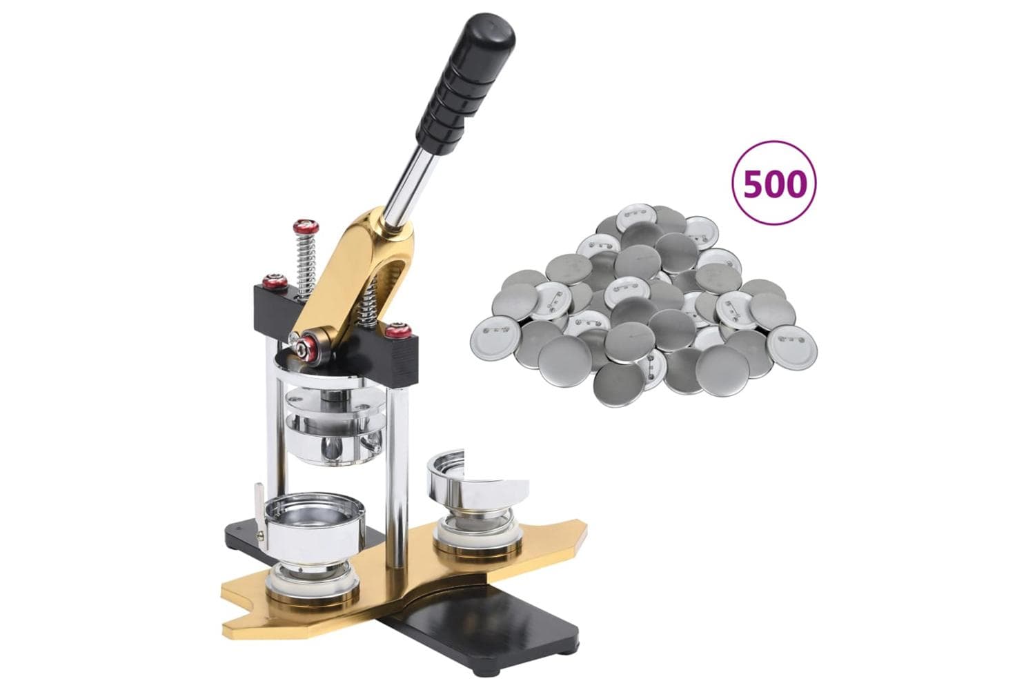 Vidaxl 3056506 Badge Maker With 500 Pcs Pinback Button Parts 37mm Rotate Punch