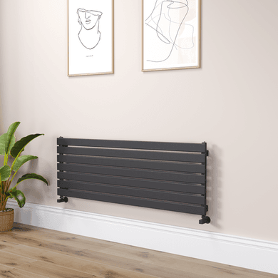 Riace Linea Midnight Black Flat Designer Radiator 490x1400mm Single Panel 2590 BTU - Horizontal Bars