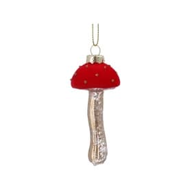 Flocked Toadstool Glass Tree Decoration 10cm