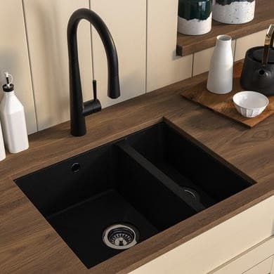 1.5 Bowl Black Undermount Granite Composite Kitchen Sink with Waste Kit - Enza Eden