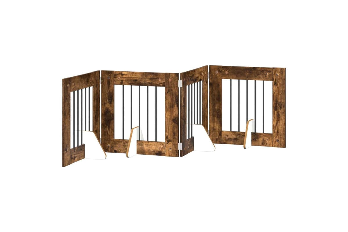 Vidaxl Foldable Dog Gate With Stands 4 Pcs Smoked Oak 241 Cm