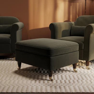 Khaki Green Velvet Footstool - Ramona