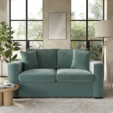2 Seater Pull-Out Sofa Bed in Teal Green Velvet - Layton