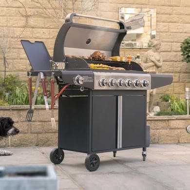 Boss Grill Kentucky Premium - 6 Burner Gas BBQ Grill with Side Burner - Black