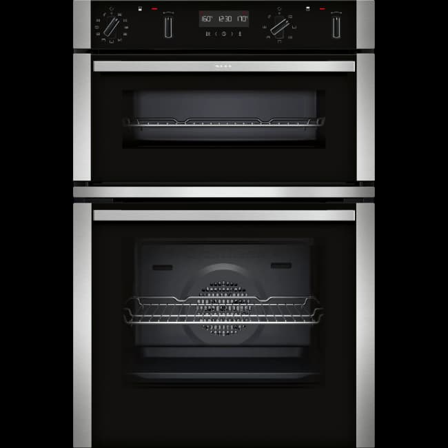 Neff N 50 Built-in Double Oven Pyrolytic - Black & Steel | U2ACH7AN7B