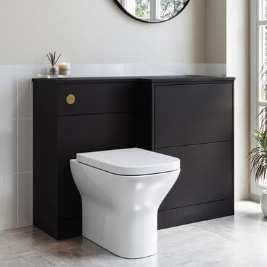 1100mm Black Right Hand Toilet and Sink Unit with Round Toilet and Brass Fittings - Palma