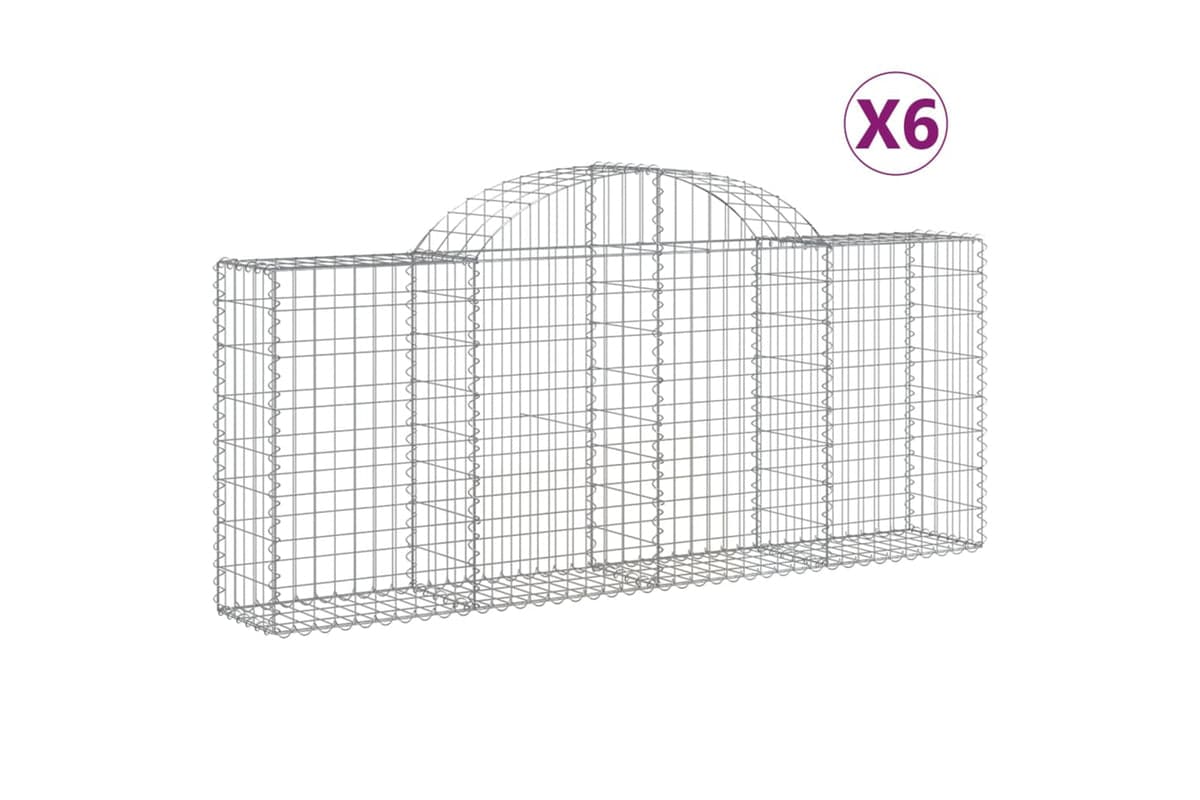 vidaXL 3146093 Arched Gabion Baskets 6 Pcs 200x30x80/100cm Galvanised Iron